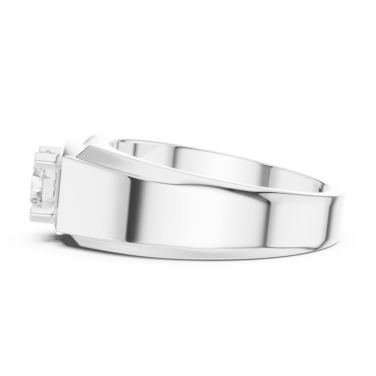 Round Solitaire Recessed Square Face Men's Signet Lab Grown Diamond Ring