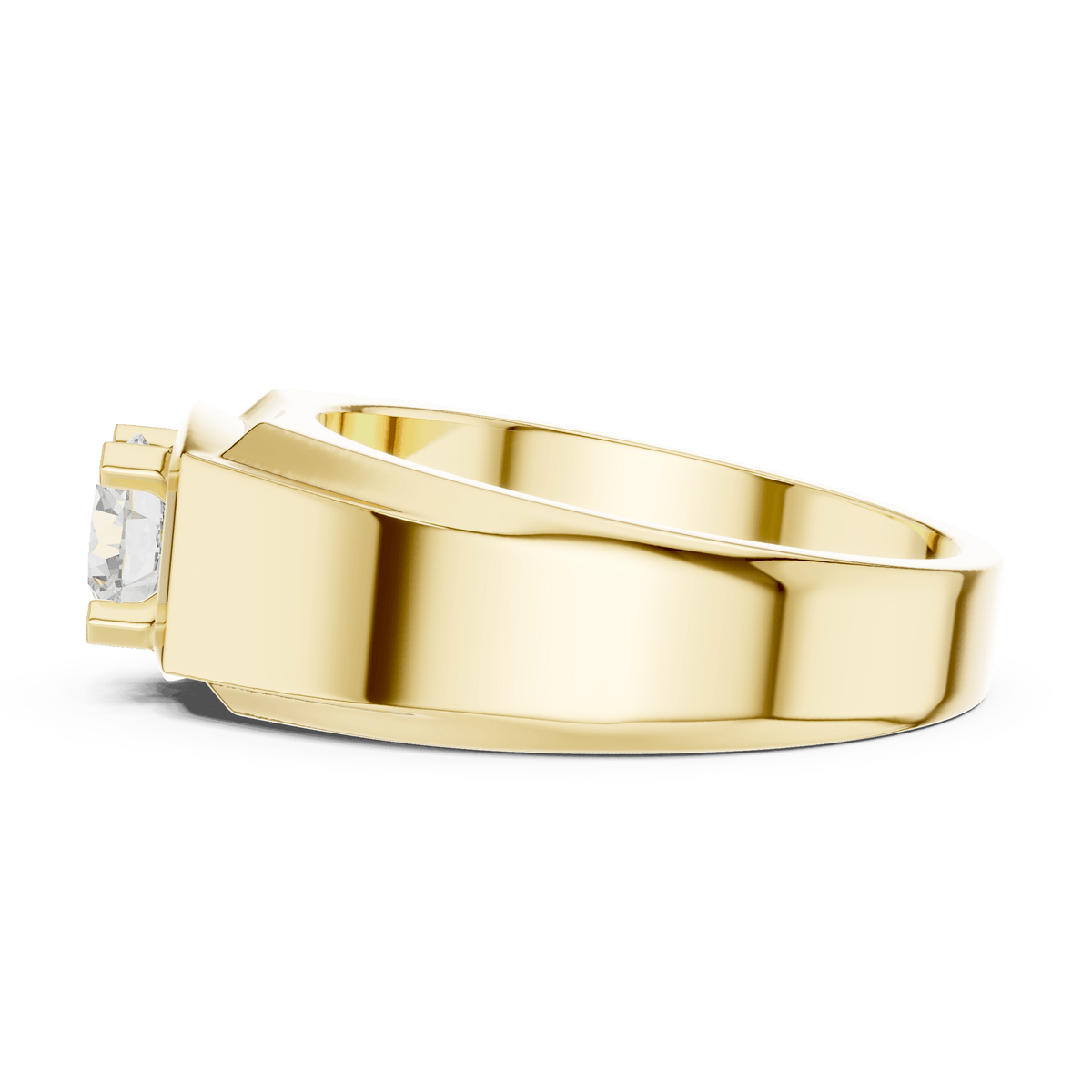 14KT Yellow Gold Rectangular Framed Round Diamond Men's Solitaire Ring