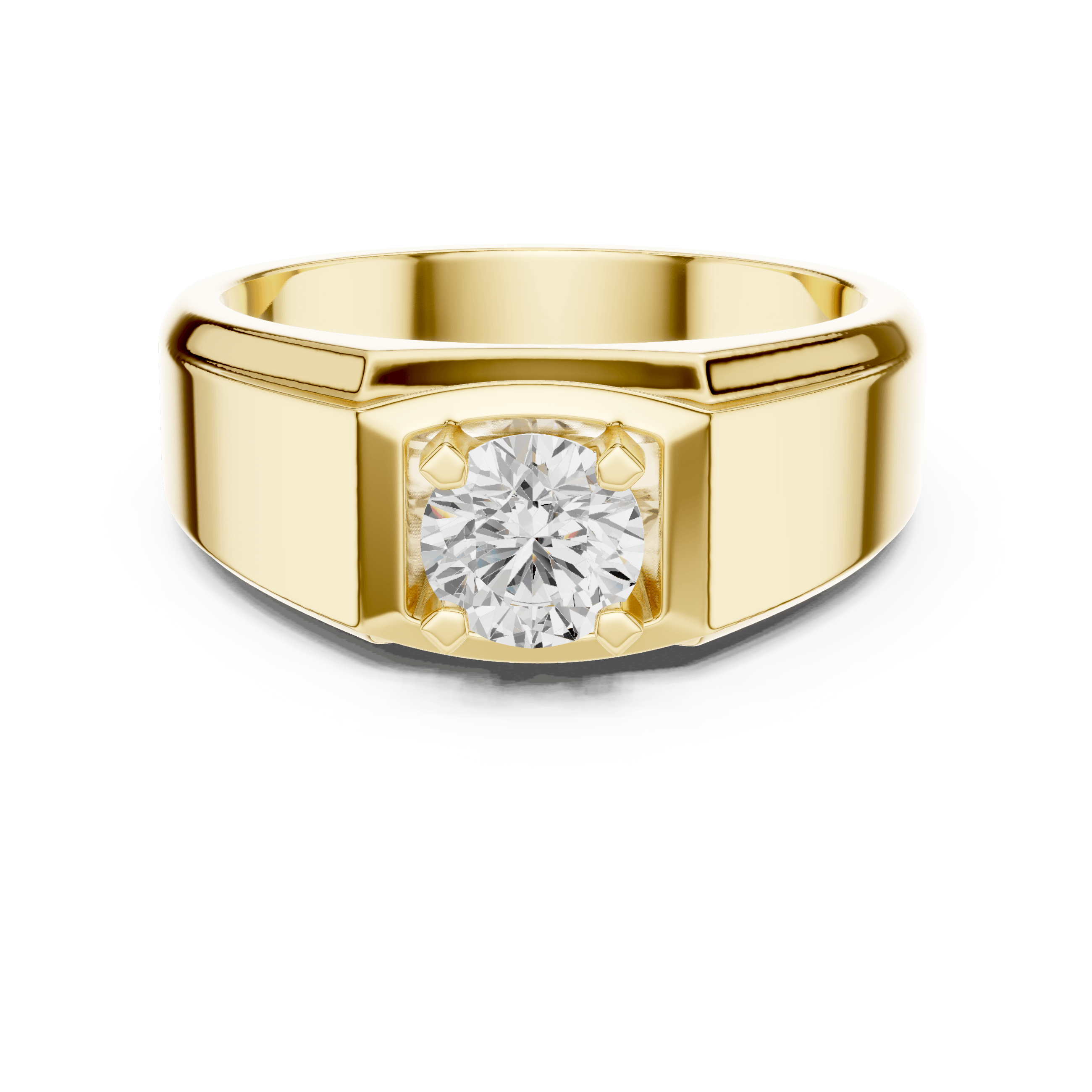 14KT Yellow Gold Rectangular Framed Round Diamond Men's Solitaire Ring
