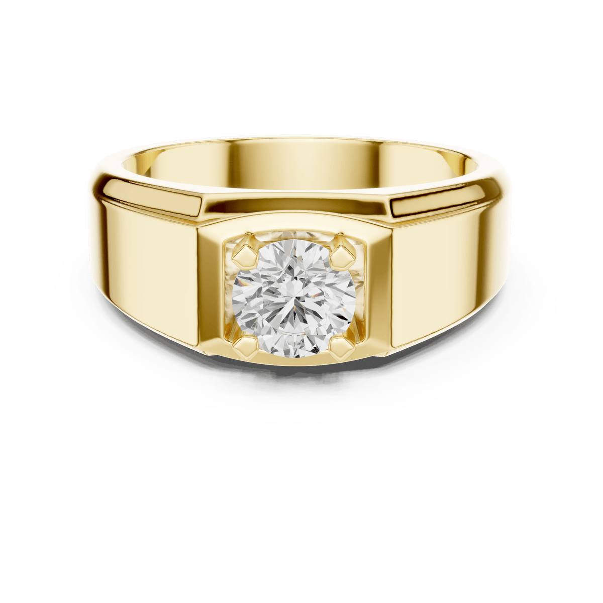 14KT Yellow Gold Rectangular Framed Round Diamond Men's Solitaire Ring