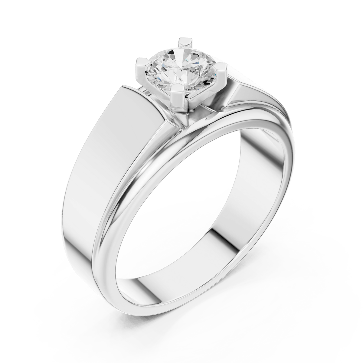 Curved Frame Round Solitaire Wide Band Lab Grown Diamond Ring