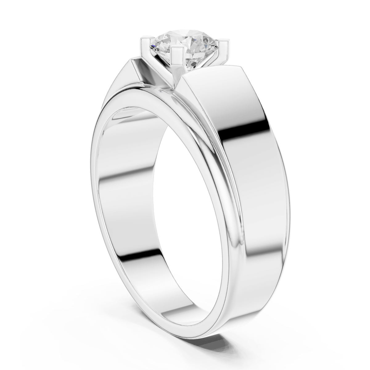 Curved Frame Round Solitaire Wide Band Lab Grown Diamond Ring