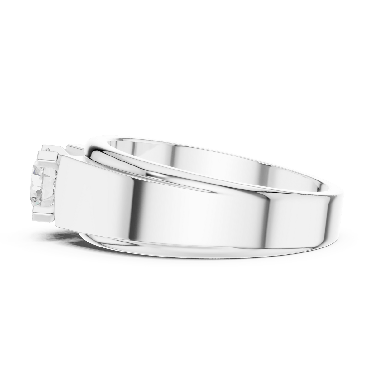 Curved Frame Round Solitaire Wide Band Lab Grown Diamond Ring