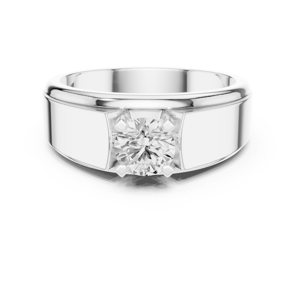 Curved Frame Round Solitaire Wide Band Lab Grown Diamond Ring