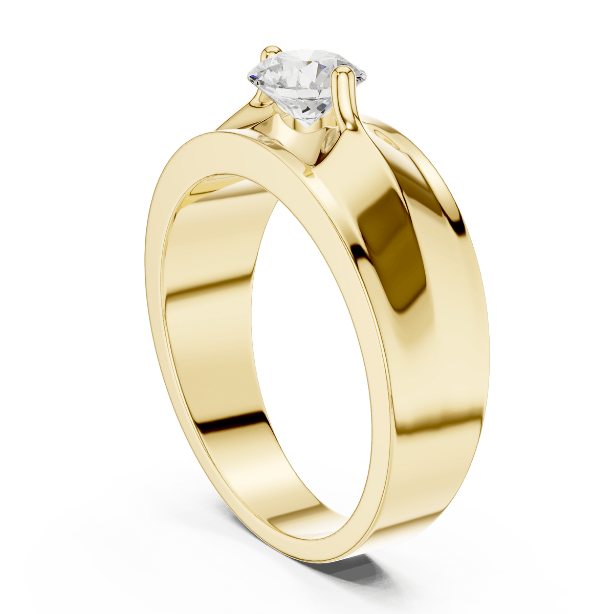 14KT Yellow Gold Starburst Winged-Prong Round Diamond Men's Solitaire Ring
