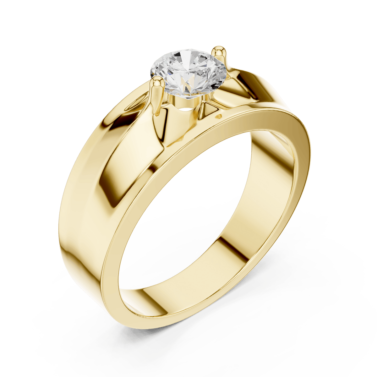 14KT Yellow Gold Starburst Winged-Prong Round Diamond Men's Solitaire Ring