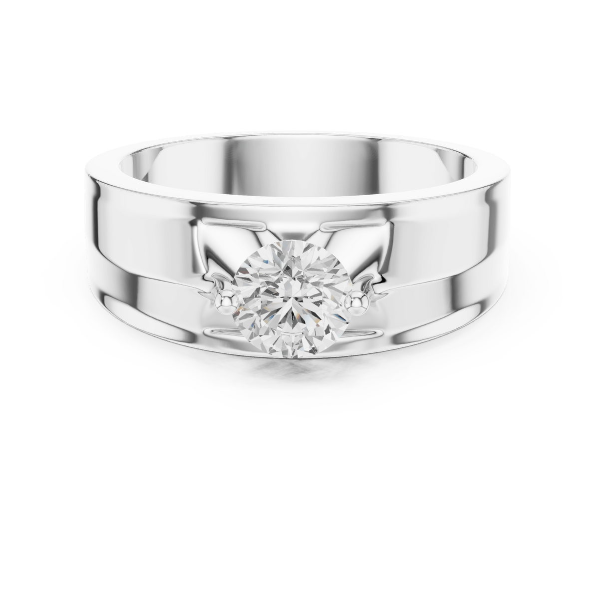 Modern Grooved Shoulder Solitaire Men's Lab Grown Diamond Ring