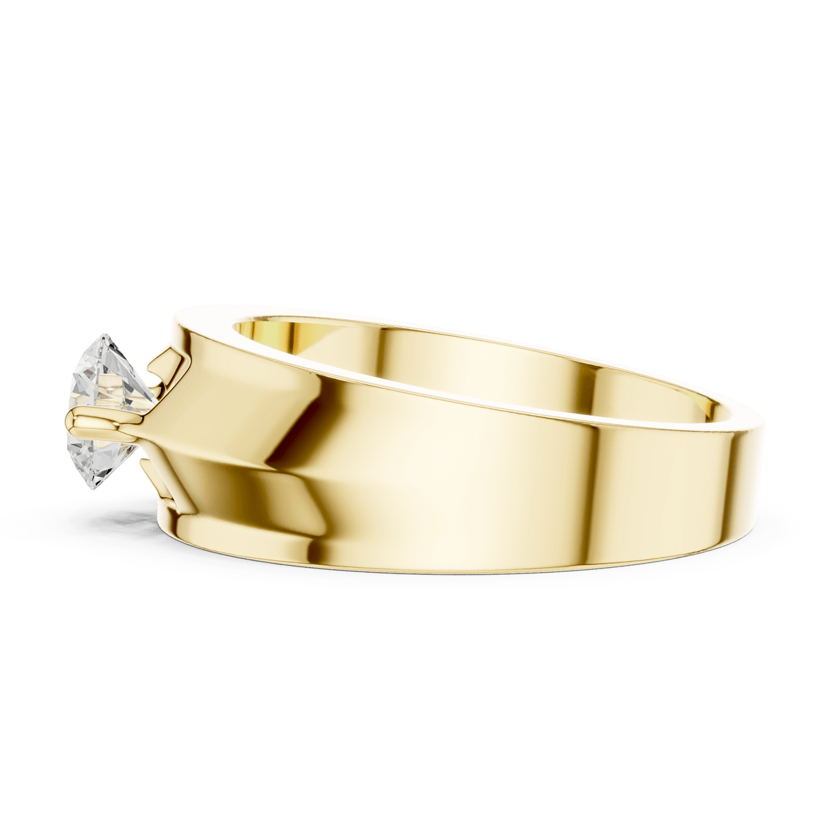 14KT Yellow Gold Starburst Winged-Prong Round Diamond Men's Solitaire Ring