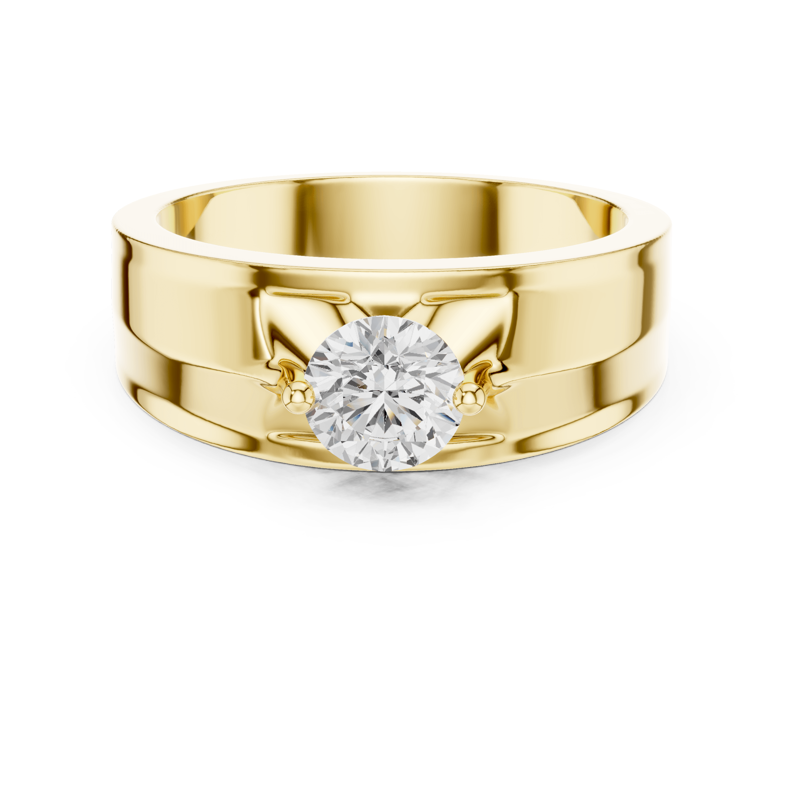 14KT Yellow Gold Starburst Winged-Prong Round Diamond Men's Solitaire Ring