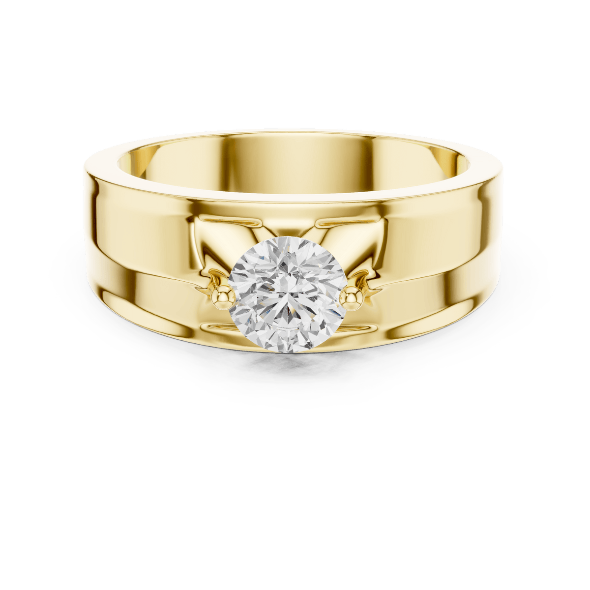 14KT Yellow Gold Starburst Winged-Prong Round Diamond Men's Solitaire Ring