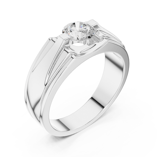 Radiating Grooved Four-Prong Round Solitaire Men's Lab Grown Diamond Ring