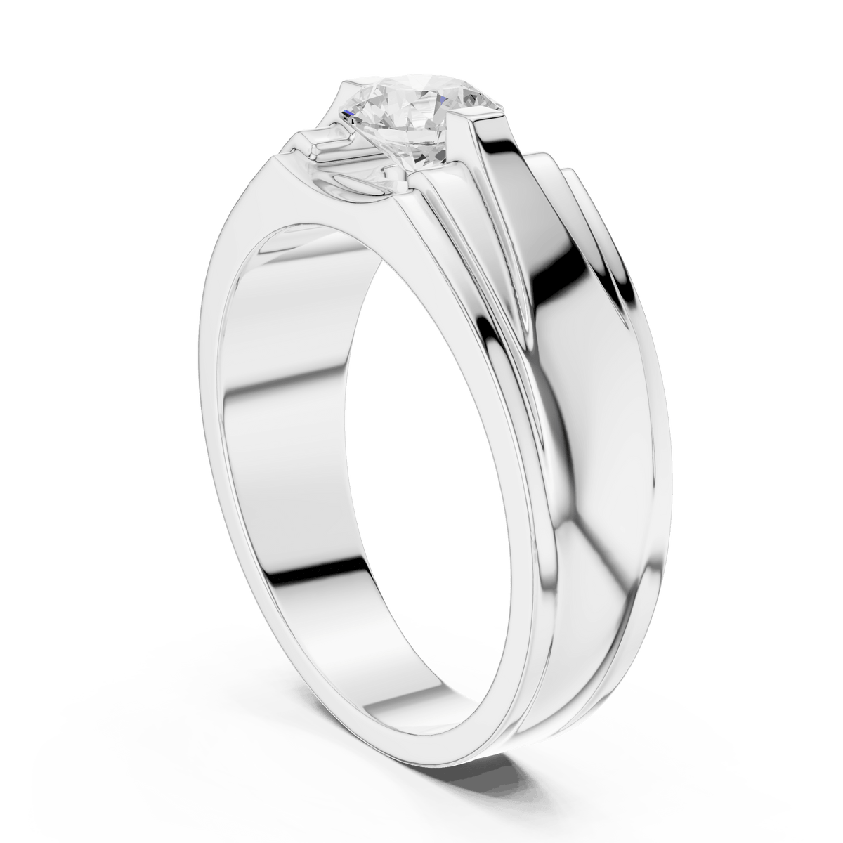 Radiating Grooved Four-Prong Round Solitaire Men's Lab Grown Diamond Ring