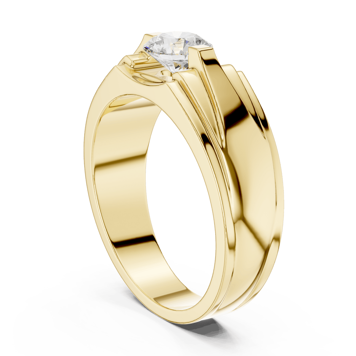 Radial Fluted Round Diamond Men's Solitaire Ring in 14K Gold