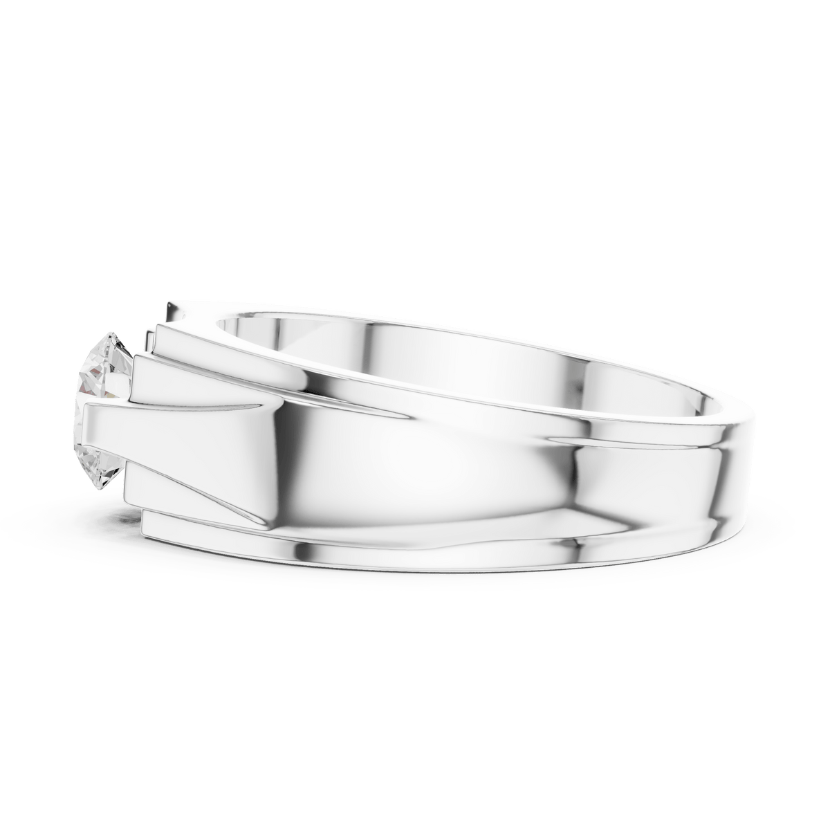 Radiating Grooved Four-Prong Round Solitaire Men's Lab Grown Diamond Ring
