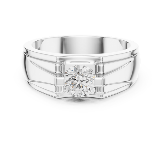 Radiating Grooved Four-Prong Round Solitaire Men's Lab Grown Diamond Ring
