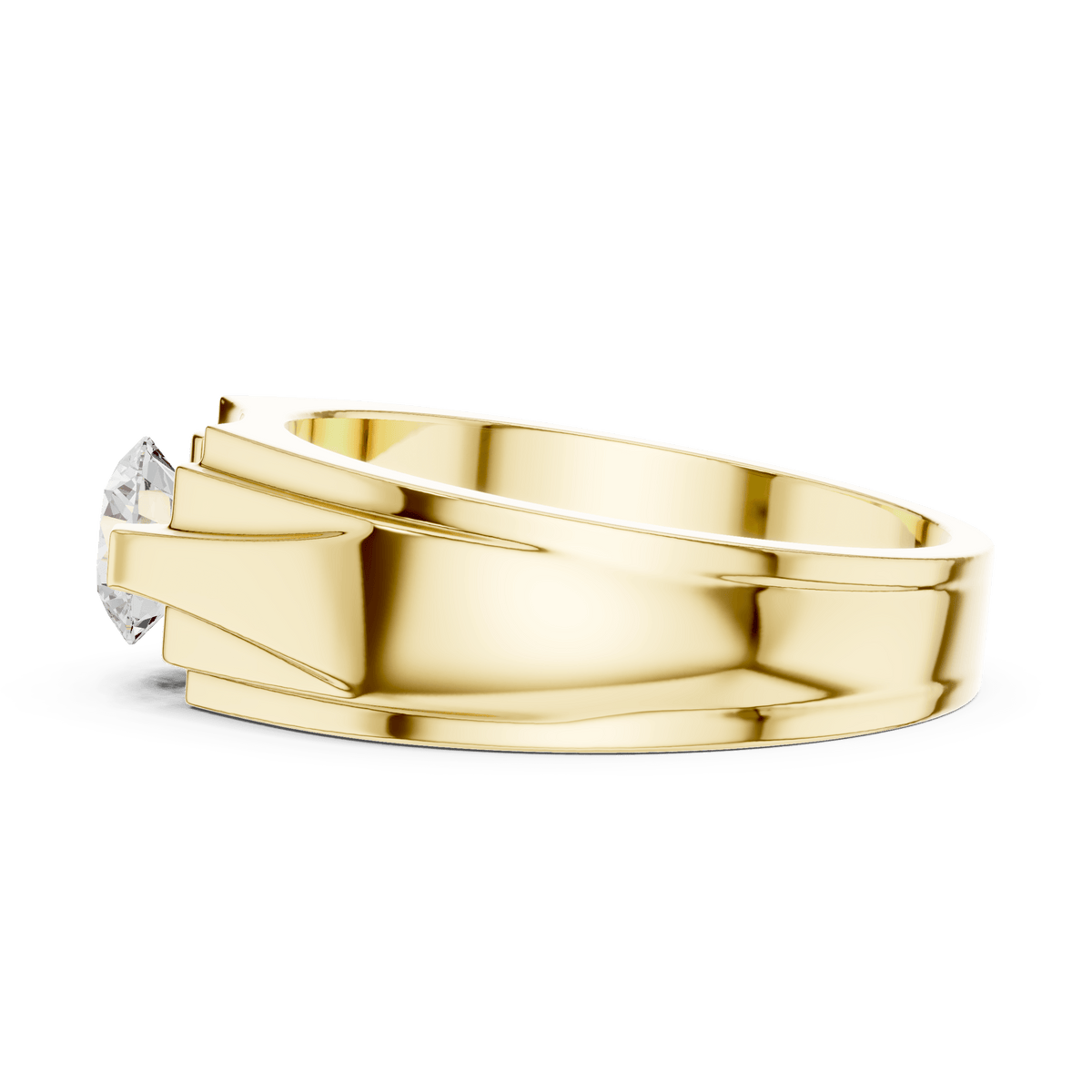 Radial Fluted Round Diamond Men's Solitaire Ring in 14K Gold
