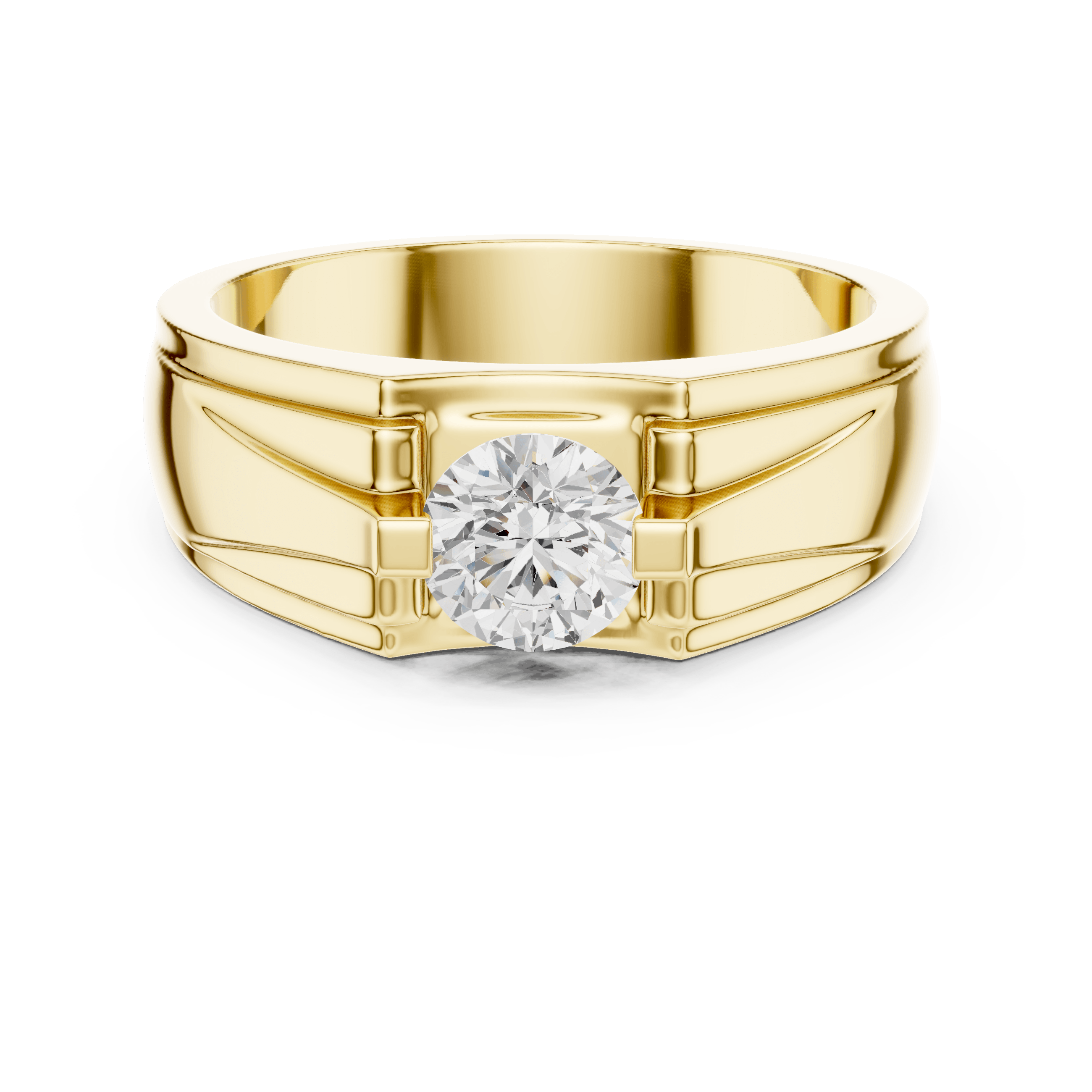 Radial Fluted Round Diamond Men's Solitaire Ring in 14K Gold
