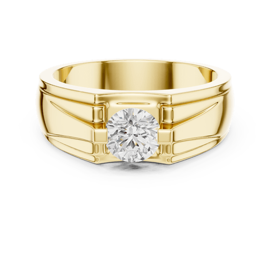 Radial Fluted Round Diamond Men's Solitaire Ring in 14K Gold