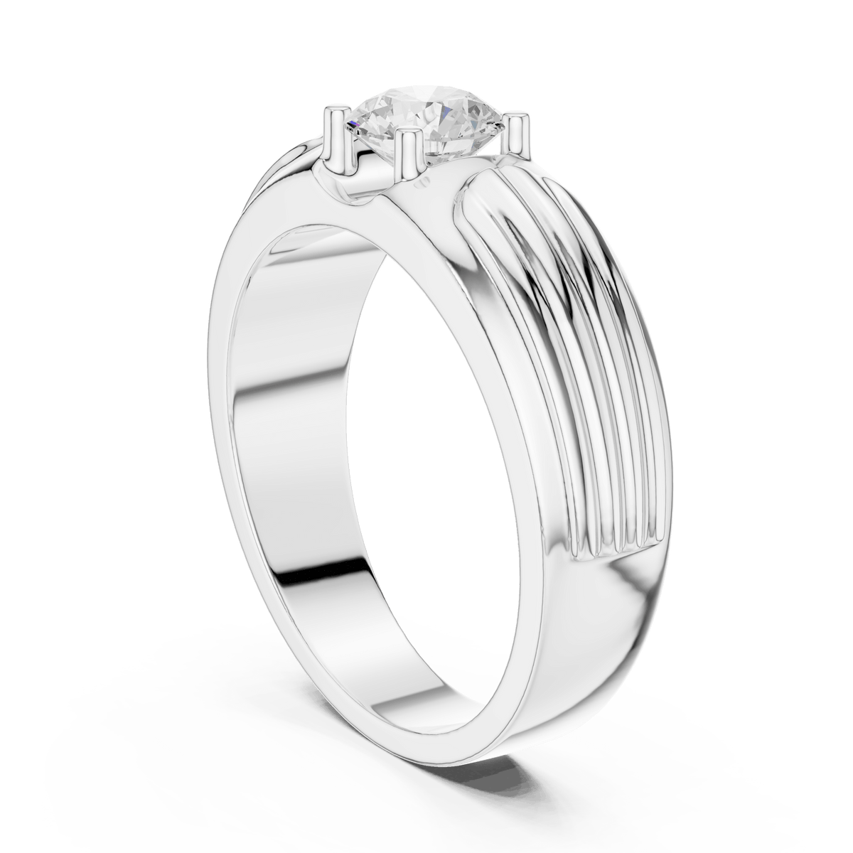 Vintage-Inspired Ribbed Winged Round Center Wide Band Lab Grown Diamond Ring