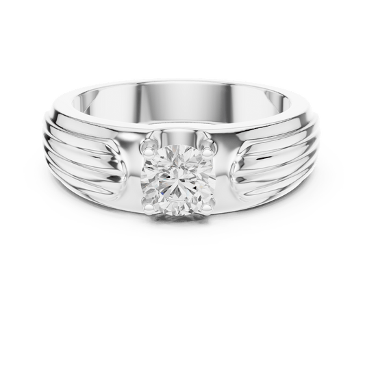 Vintage-Inspired Ribbed Winged Round Center Wide Band Lab Grown Diamond Ring