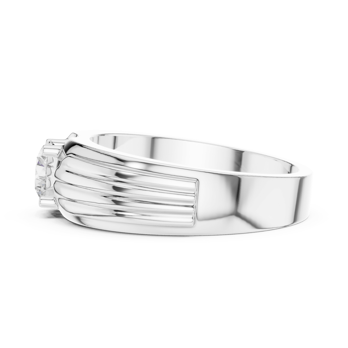 Vintage-Inspired Ribbed Winged Round Center Wide Band Lab Grown Diamond Ring