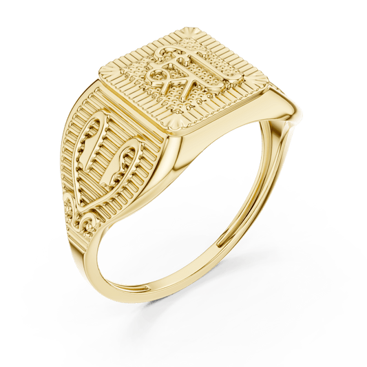 Devnagari Shree Embossed Men's Religious Signet Ring in 14K Solid Gold