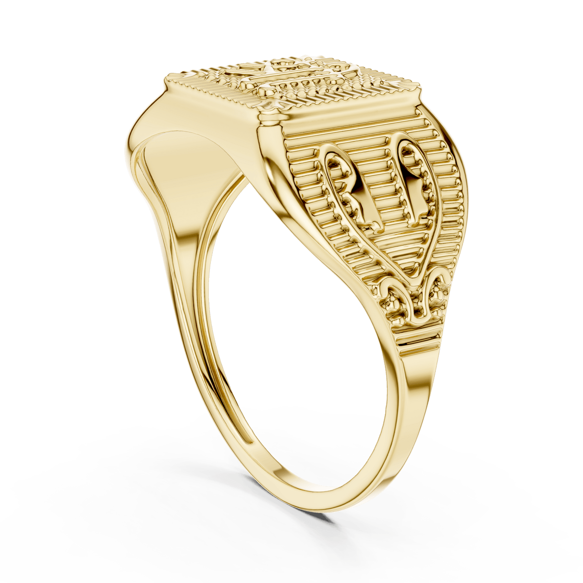 Devnagari Shree Embossed Men's Religious Signet Ring in 14K Solid Gold