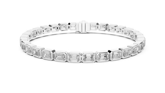 Emerald Cut Lab Grown Diamond Horizontal Eternity Line Bracelet in 925 Sterling Silver