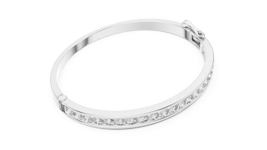 Round Brilliant Lab Grown Diamond Channel-Set Hinged Bangle in 925  Silver