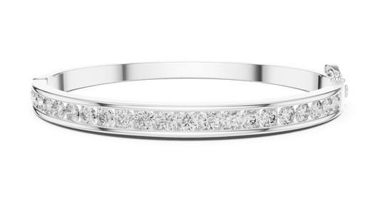 Round Brilliant Lab Grown Diamond Channel-Set Hinged Bangle in 925  Silver