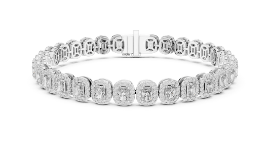 Halo Emerald Cut Lab Diamond Link Tennis Bracelet in 925 Sterling Silver
