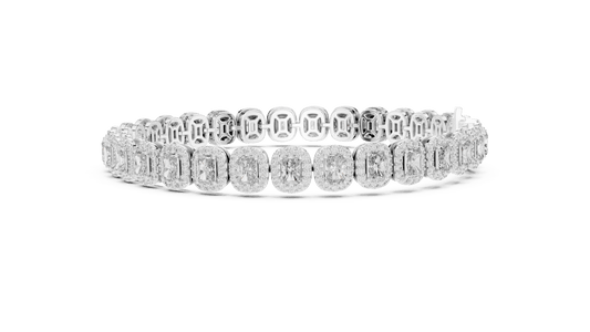 Halo Emerald Cut Lab Diamond Link Tennis Bracelet in 925 Sterling Silver