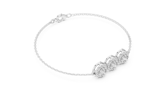 Three Stone Halo Cluster Lab Grown Diamond Bracelet