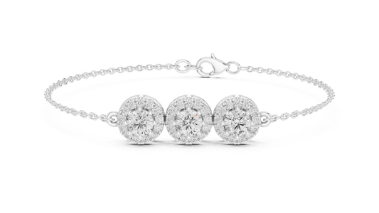 Three Stone Halo Cluster Lab Grown Diamond Bracelet