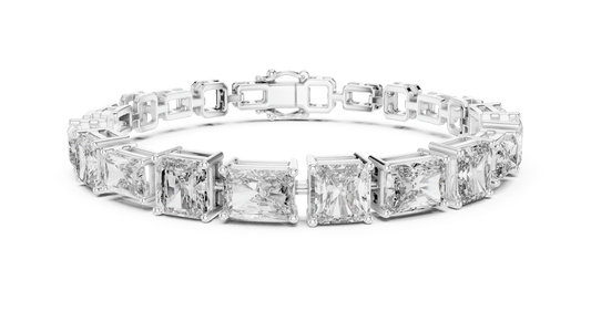 Radiant and Emerald Cut Lab Grown Diamond Line Bracelet in 925 Sterling Silver