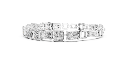 Radiant and Emerald Cut Lab Grown Diamond Line Bracelet in 925 Sterling Silver