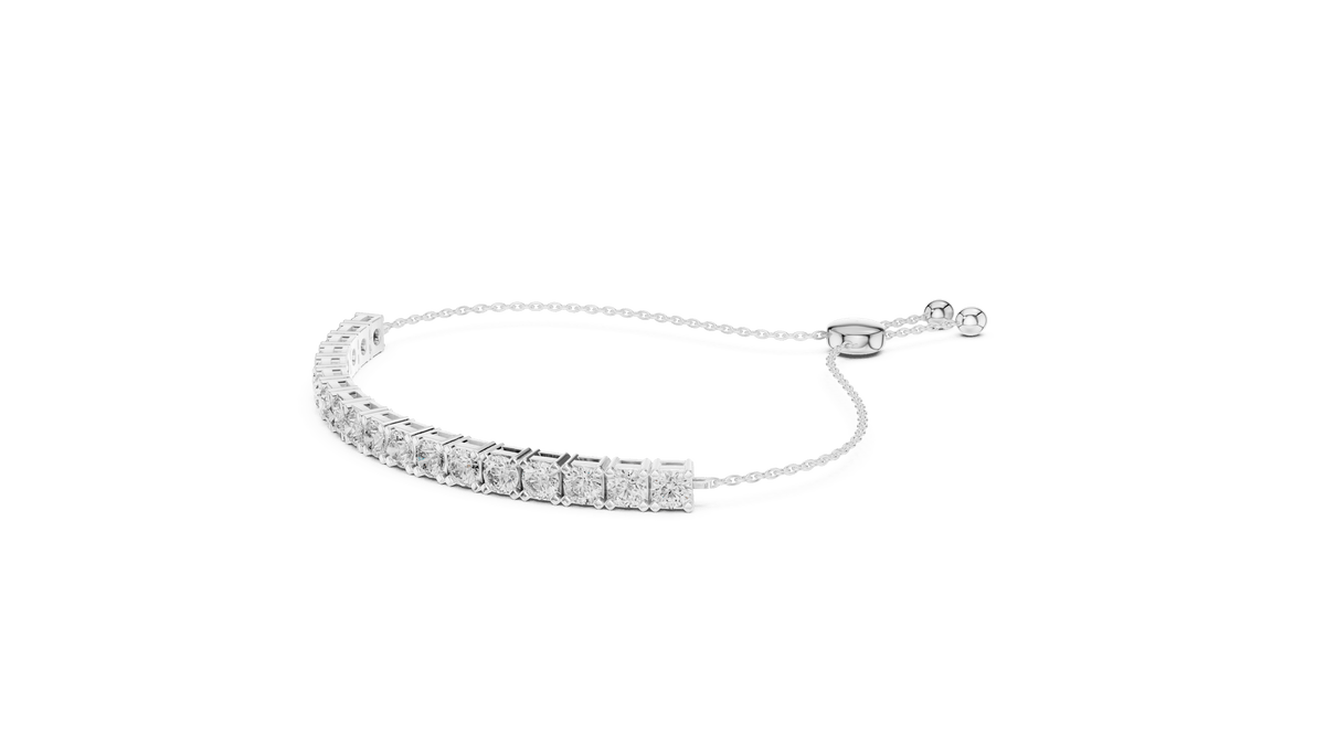 Classic Princess & Radiant Cut Diamond Slider Bolo Bracelet in 925 Silver