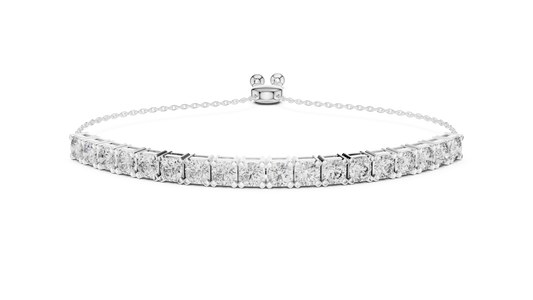 Classic Princess & Radiant Cut Diamond Slider Bolo Bracelet in 925 Silver