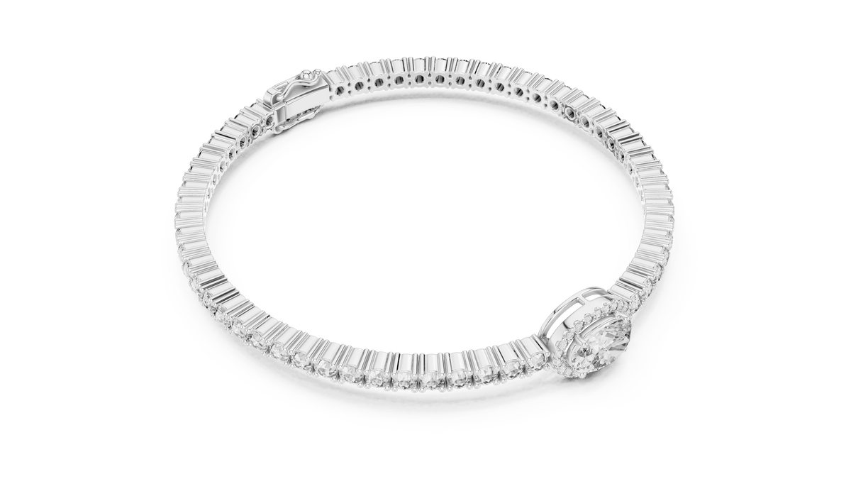 East-West Oval Lab Diamond Halo Centerpiece Tennis Bracelet in 925 Sterling Silver