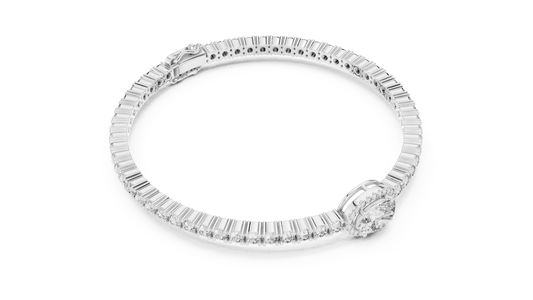 East-West Oval Lab Diamond Halo Centerpiece Tennis Bracelet in 925 Sterling Silver