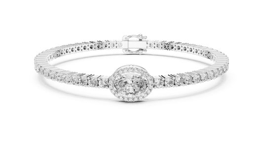 East-West Oval Lab Diamond Halo Centerpiece Tennis Bracelet in 925 Sterling Silver