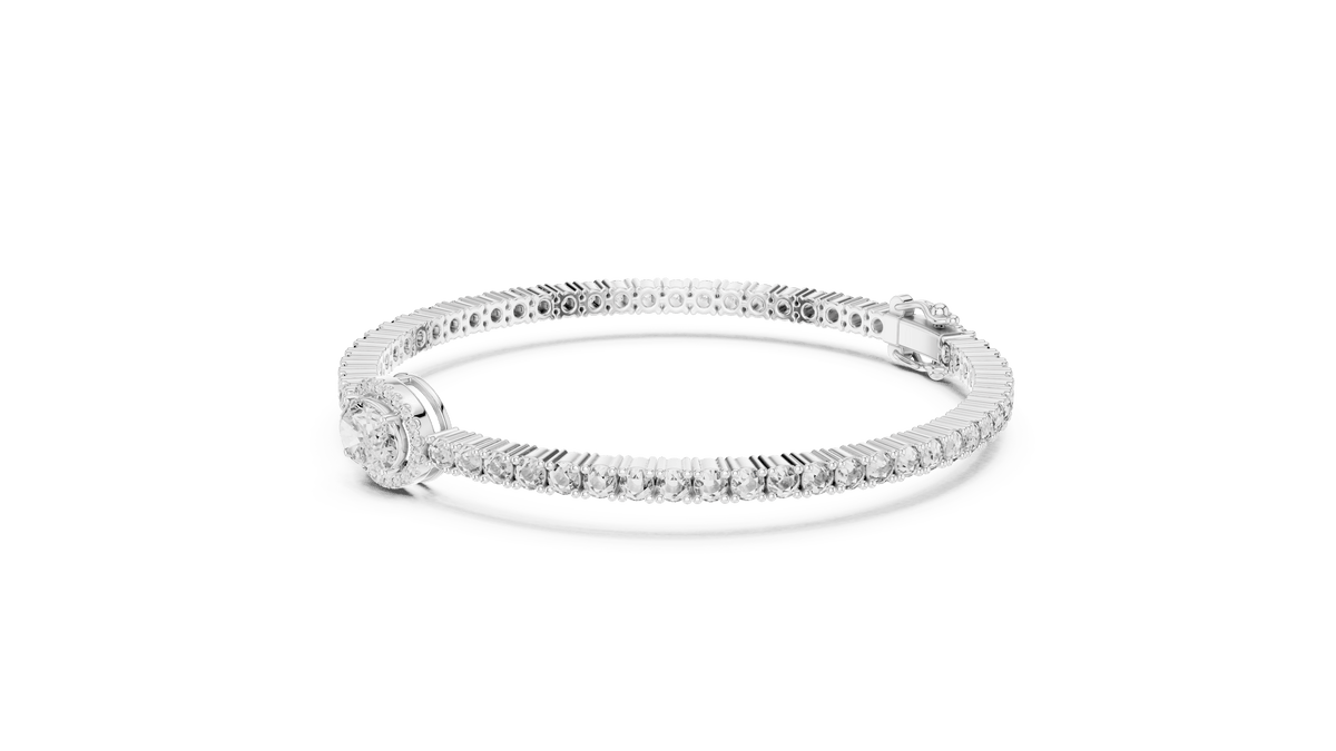 East-West Oval Lab Diamond Halo Centerpiece Tennis Bracelet in 925 Sterling Silver
