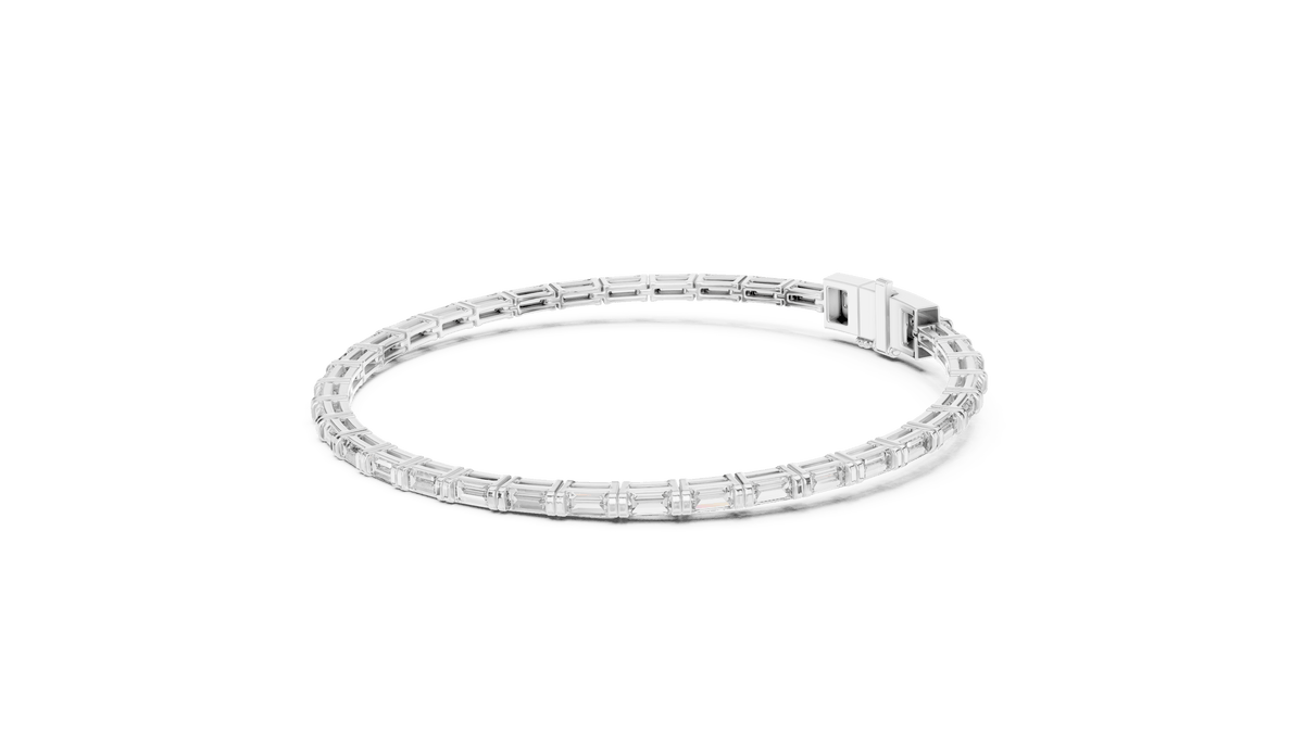 Baguette Cut Lab Grown Diamond Channel Set Line Bracelet in Silver