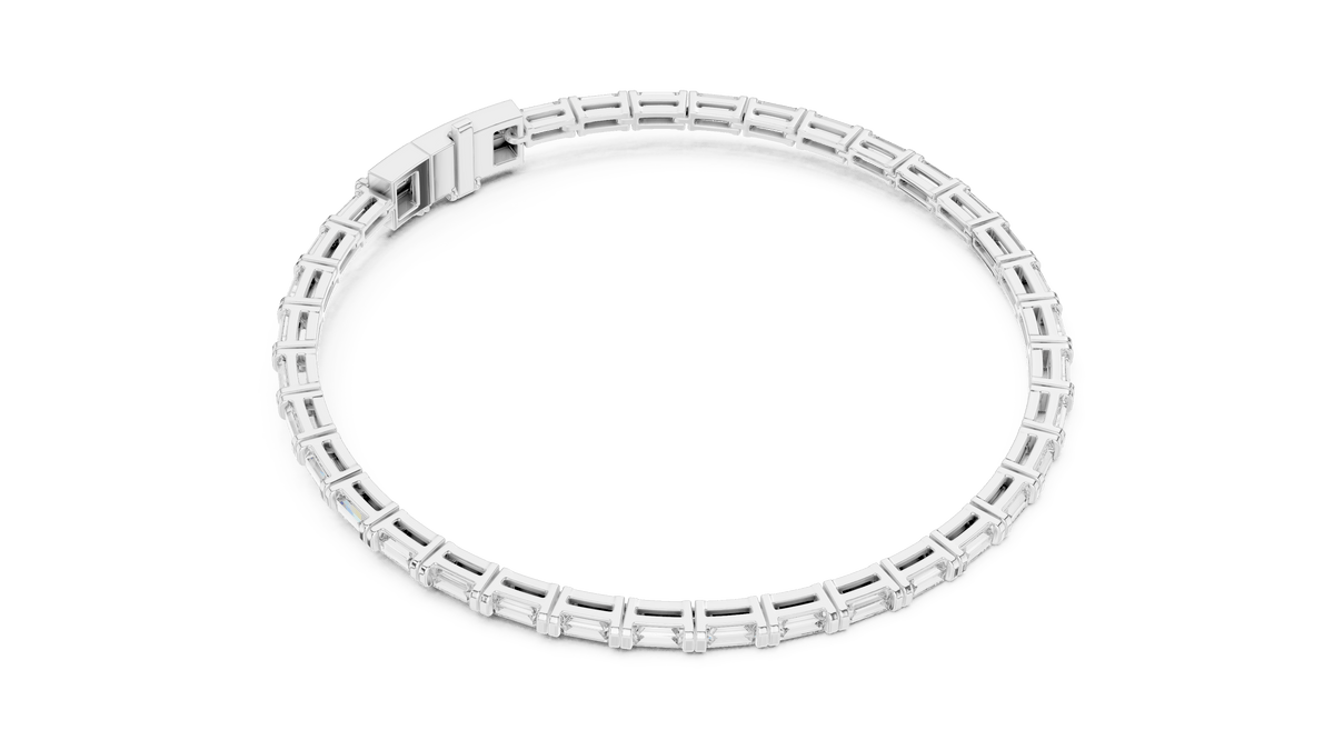 Baguette Cut Lab Grown Diamond Channel Set Line Bracelet in Silver
