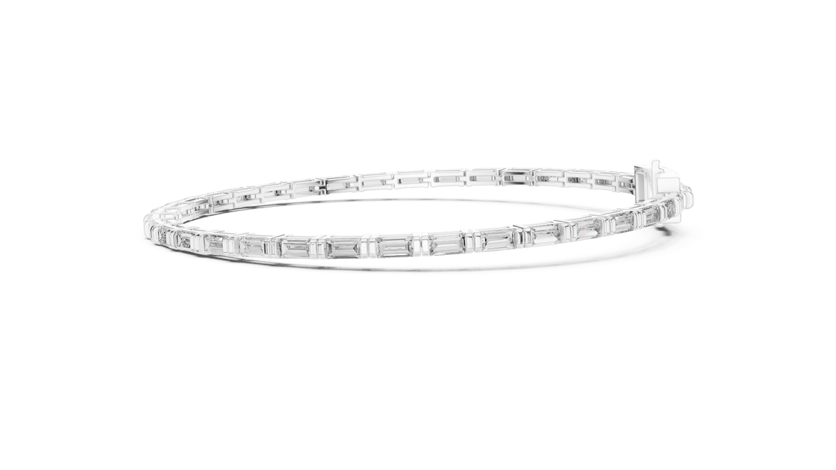 Baguette Cut Lab Grown Diamond Channel Set Line Bracelet in Silver