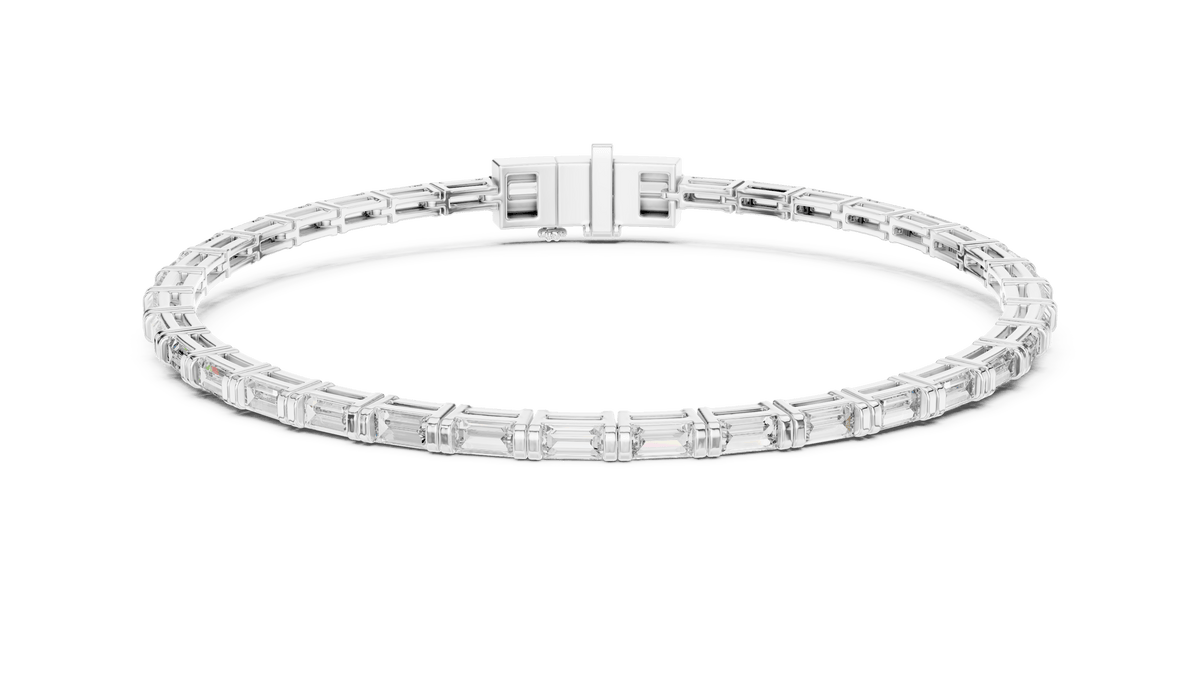 Baguette Cut Lab Grown Diamond Channel Set Line Bracelet in Silver