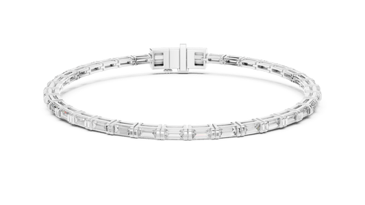 Baguette Cut Lab Grown Diamond Channel Set Line Bracelet in Silver