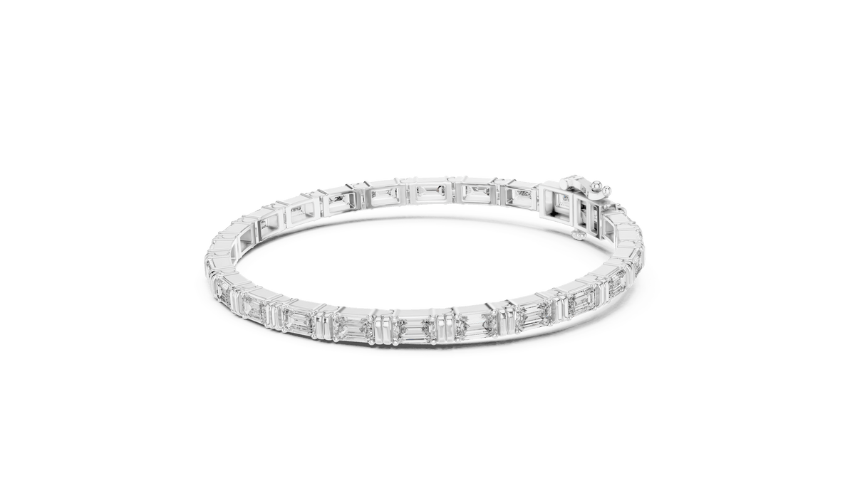 Emerald Cut Lab Diamond Station Tennis Bracelet in 925 Sterling Silver