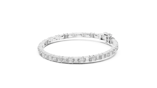 Emerald Cut Lab Diamond Station Tennis Bracelet in 925 Sterling Silver