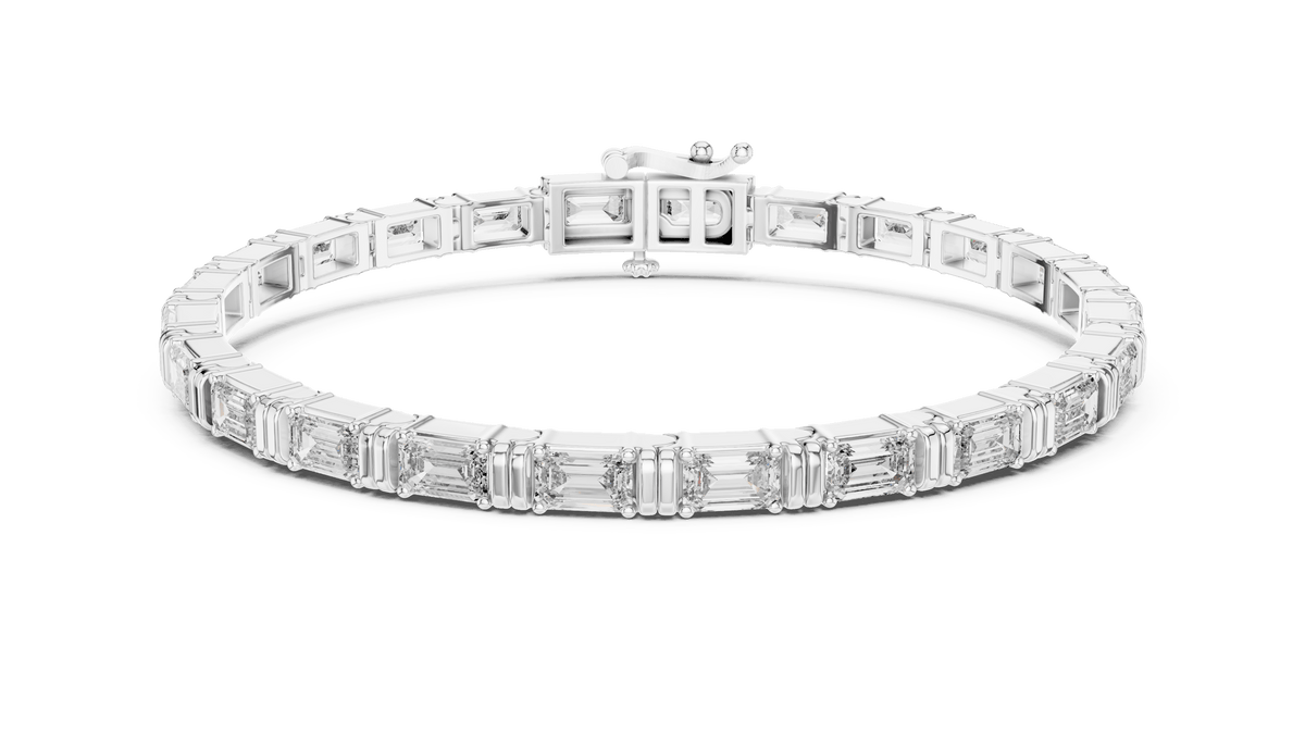Emerald Cut Lab Diamond Station Tennis Bracelet in 925 Sterling Silver